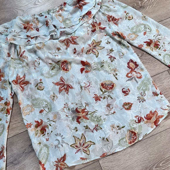 Zara Jacquard Printed Long Sleeve Ruffled Top - Picture 14 of 14